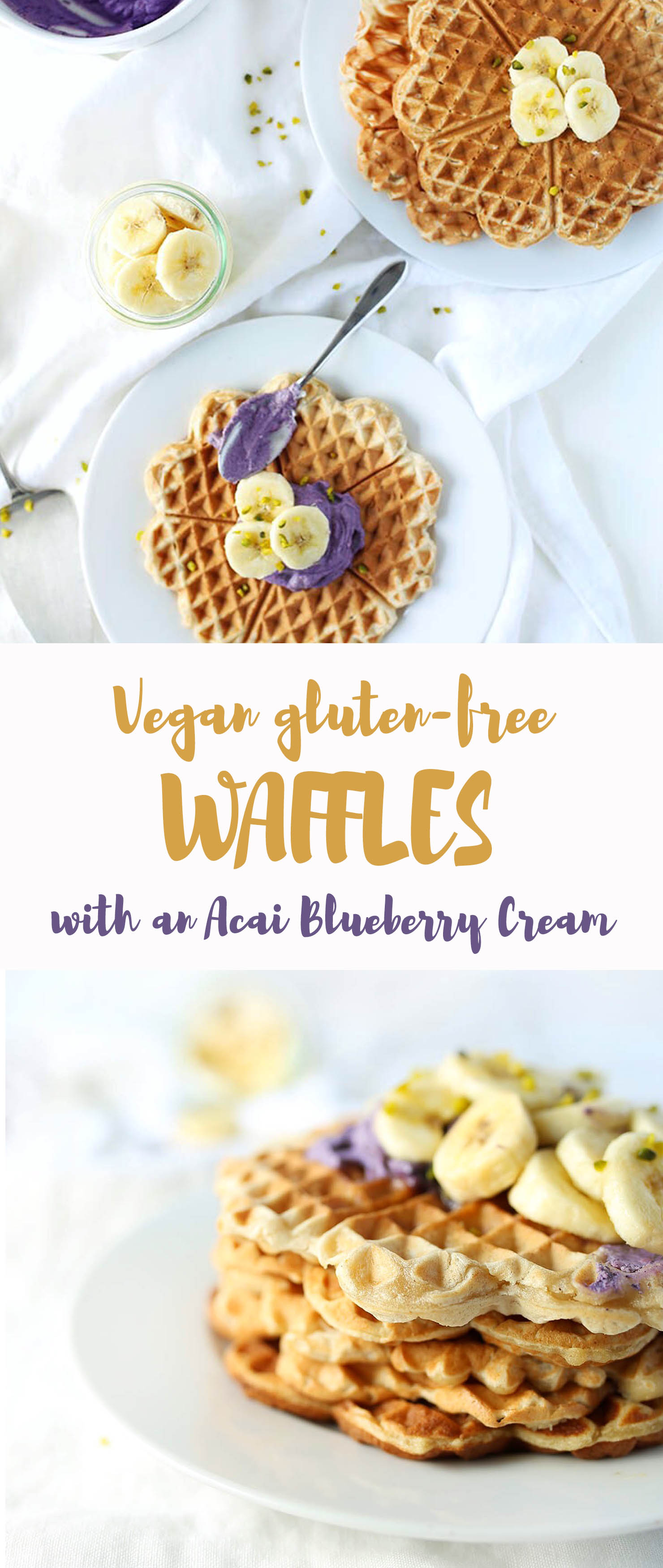 Easy vegan gluten-free Waffles with an antioxidant blueberry cream