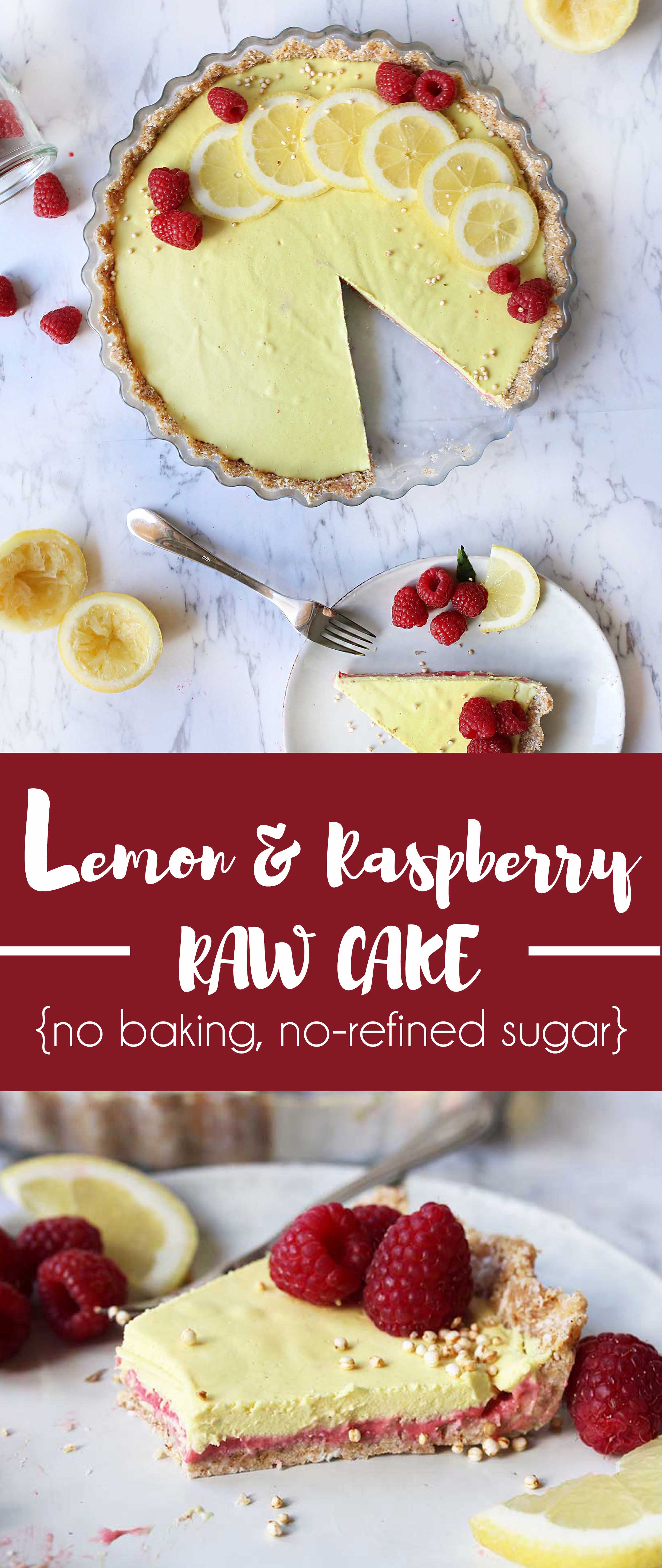 Summer Lemon-Raspberry Raw Cake with a coconut crust